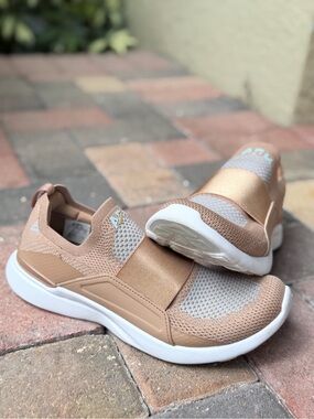 APL Women's Techloom Bliss Slip-On Sneakers in Caramel, Sky Blue, and White 8